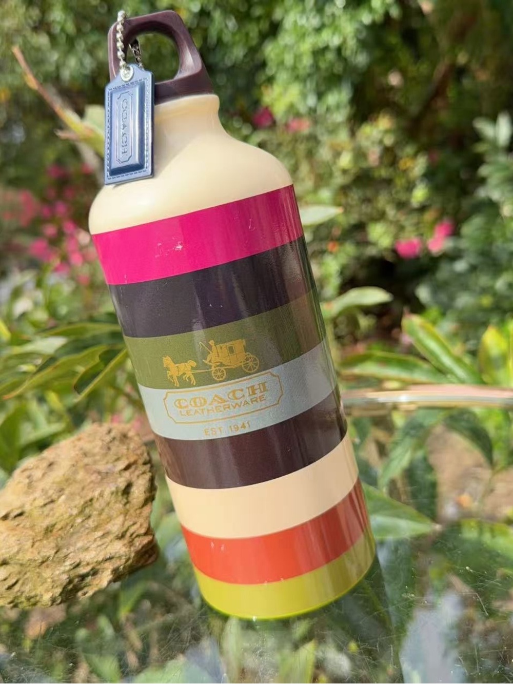 Coach Vintage Multicolor Stripe Stainless Steel Water Bottle